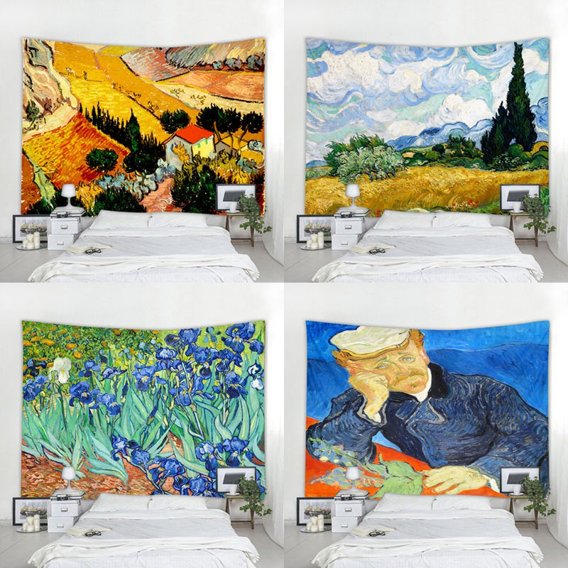 Phông nền vải trang trí theo phong cách bắc âu họa tiết bầu trời sao của họa sĩ Van Gogh