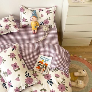 BỘ VỎ CHĂN GA GỐI POLY HOA LÁ TÍM (HÀNG NHẬP KHẨU)