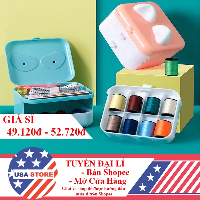 Bộ Hộp Kim Chỉ May Vá Tai Mèo Cool Đầy Đủ Gia Đình 37 Món - Kim Khâu, Chỉ, Kéo, Thước Dây