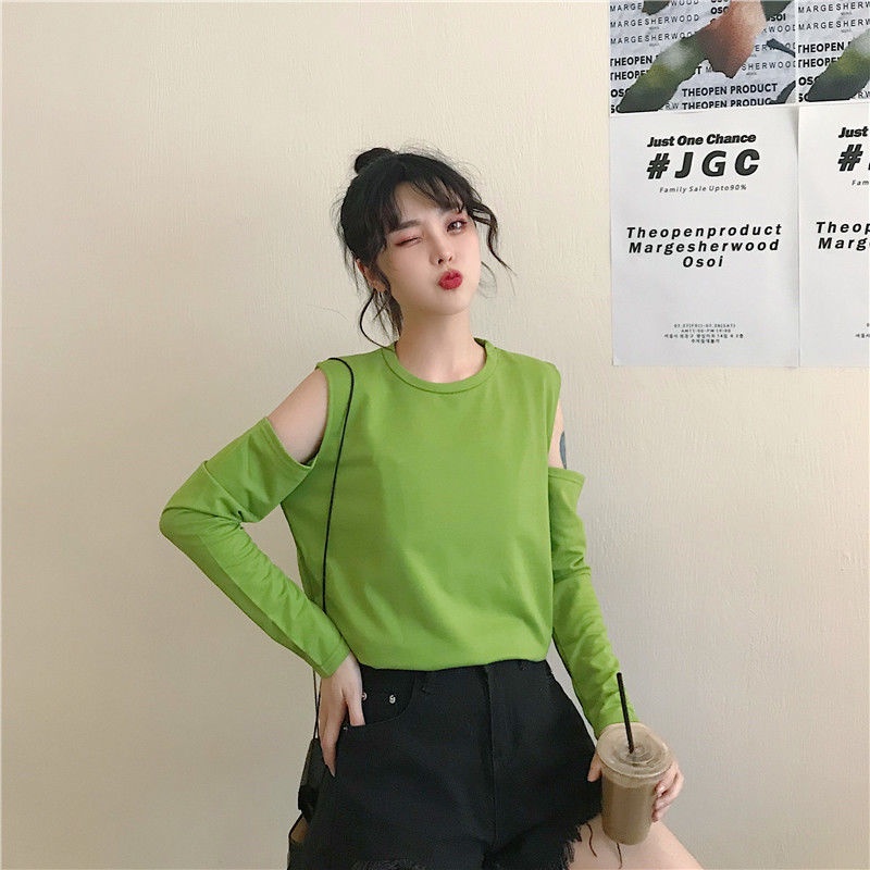 ZHELIHANGFEI Áo Thun Sweater Tay Dài Hở Vai Thiết Kế Trẻ Trung Cá Tính