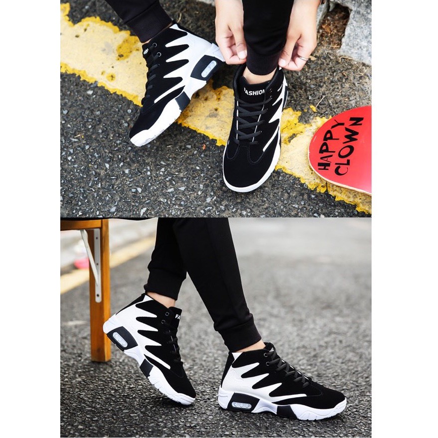 Giày nam cổ cao - giày cổ cao đệm khí thời trang 2 màu 4 vạch | BigBuy360 - bigbuy360.vn