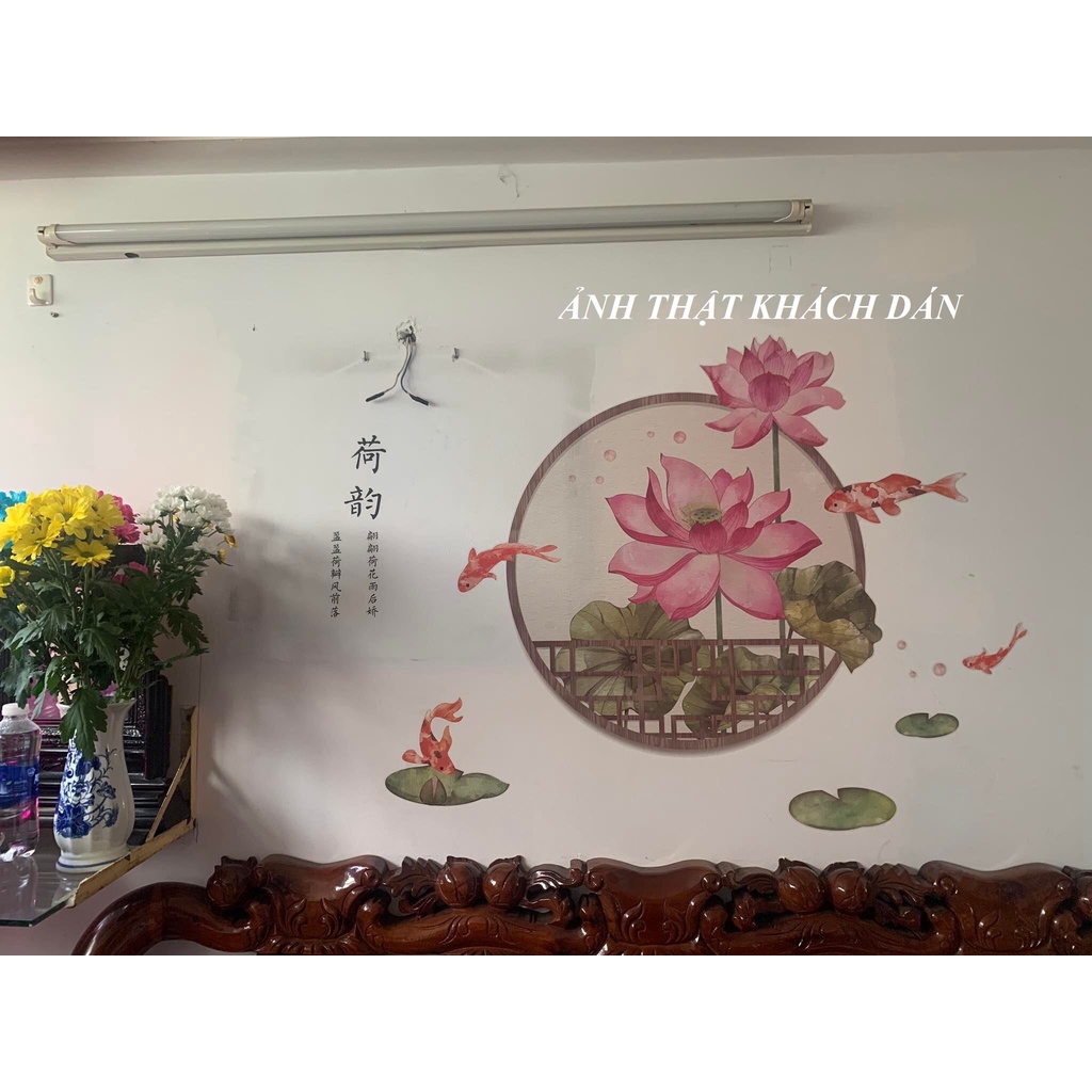 Decal dán tường  phong cách trung hoa cổ, sơn thủy, trang trí phòng ngủ, phòng khách