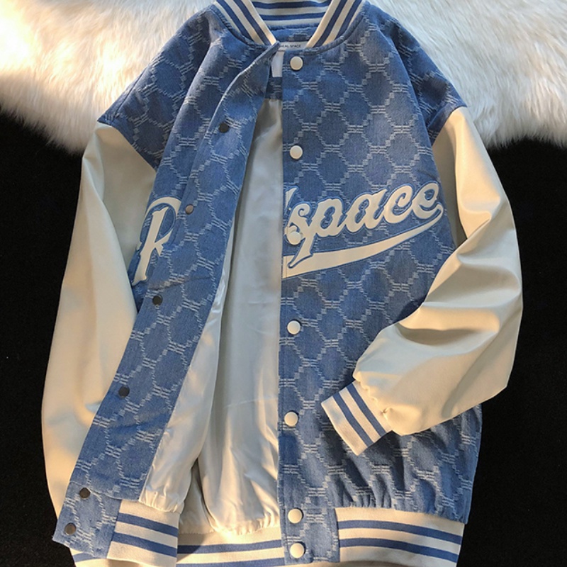 Áo khoác bóng chày tay dài in chữ màu sắc tương phản thời trang cho nam