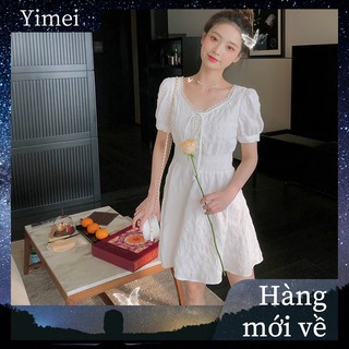 Women's French waist puff sleeve dress