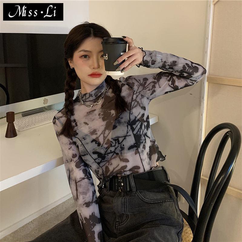 Áo Thun Mỏng Tay Dài Dáng Ngắn Phối Màu Nhuộm Thời Trang Mùa Hè Hàng Mới Cho Nữ 2022