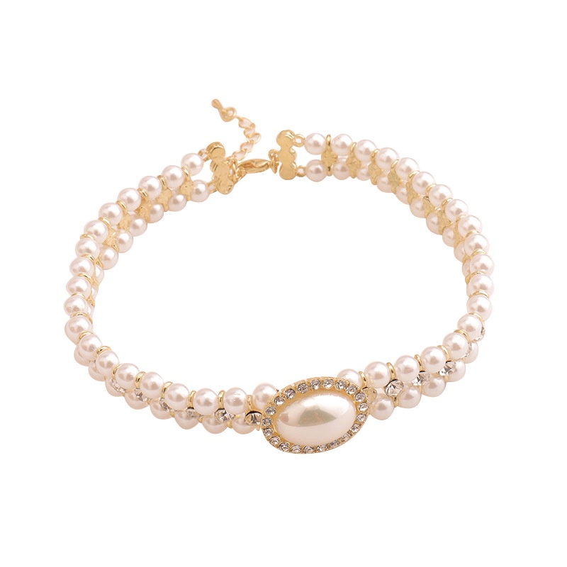 Vòng cổ Ngọc Trai Đính Đá Zircon Phong Cách Hoàng Cung Pháp Cổ Điển Cho Nữ