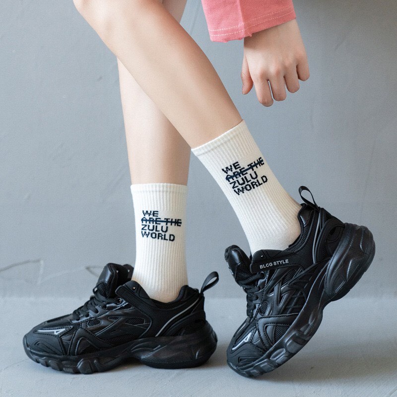 Tất cổ cao Unisex vớ chân dài in họa tiết thể thao dành cho nam nữ chất cotton Hàn dày dặn thời trang thu hè ABICA TD028