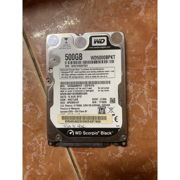 xác hdd laptop wd scorpio black wd5000bpkt sn wx21c6267331 không bảo hành