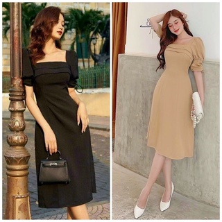 Đầm cổ vuông viền 2 màu