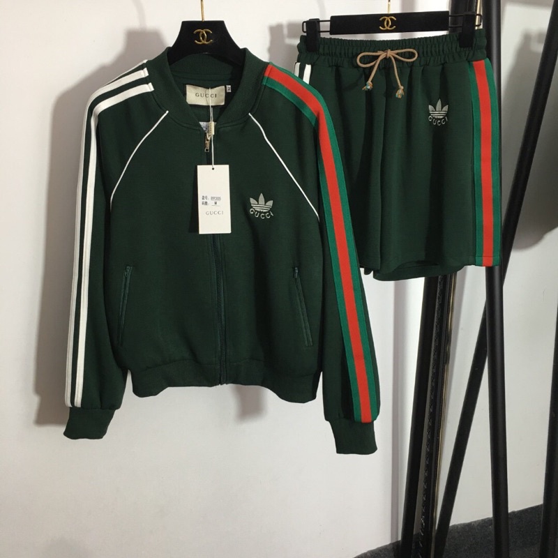 Bộ thể thao nữ áo khoác và quần đùi logo Adidas x Gucci GC thời trang cao cấp có 2 màu