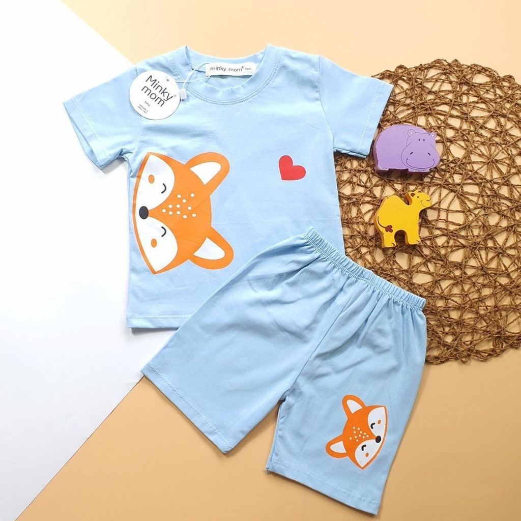 Bộ Minky Mom Cộc Tay Cho Bé👕Họa Tiết mặt cười👕chất len tăm 100% co giãn 4 chiều,dành cho bé từ 6-20kg