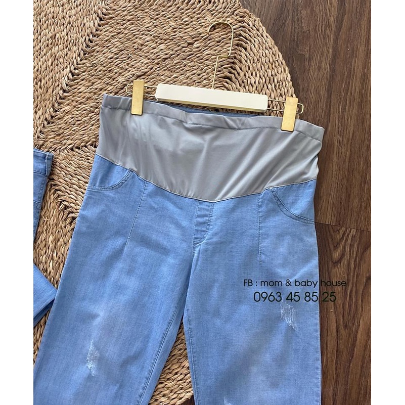 [Giá xưởng] Quần jean bầu cao cấp, ☘️có đáp bụng và chun chỉnh từng thai kỳ☘️Size (S-3Xl)