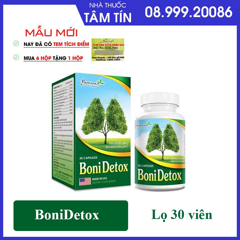 Viên Uống BoniDetox (Hộp 30 viên) - Boni Detox Bí kíp vàng hỗ trợ giải độc phổi và giảm nguy cơ u bướu phổi của Mỹ