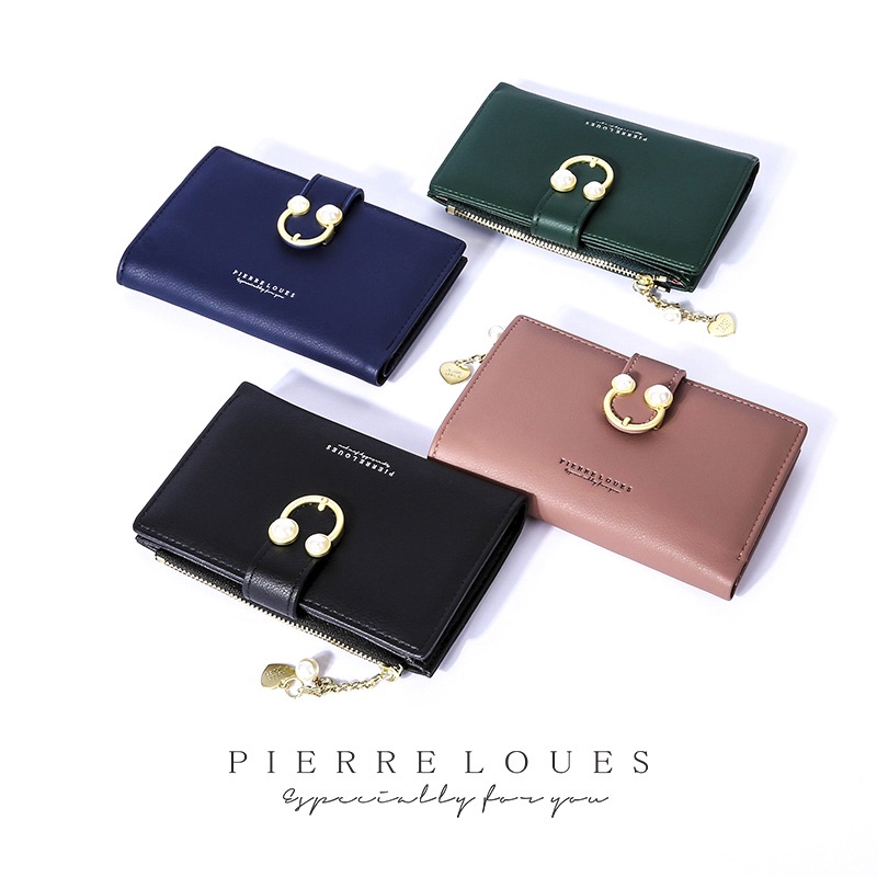 Ví ngắn PIERRE LOUES hai ngăn dạng gấp có dây khóa kéo thiết kế đơn giản thời trang dành cho nữ