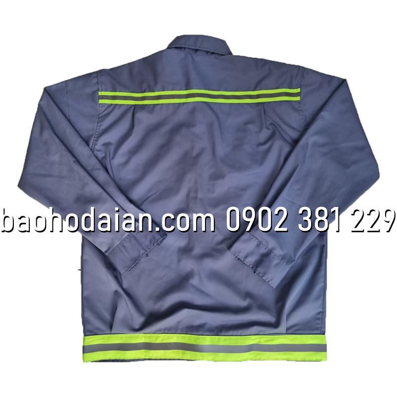 Áo công nhân màu xám môn phối phản quang vải kaki 65/35 thấm hút mồ hôi