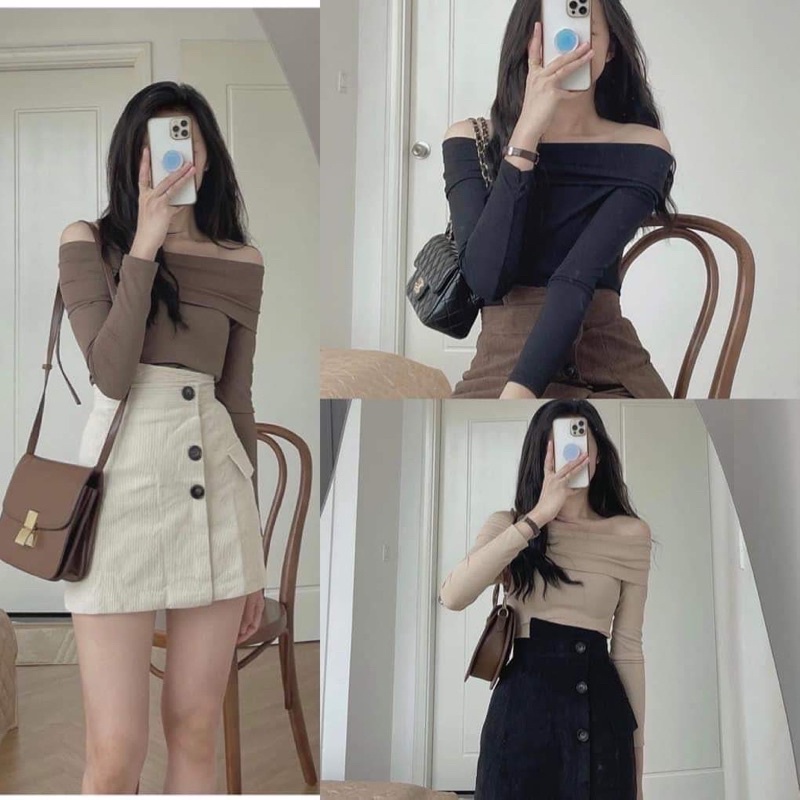 Áo thun tăm trễ vai dài tay sexy điệu đà nữ tính