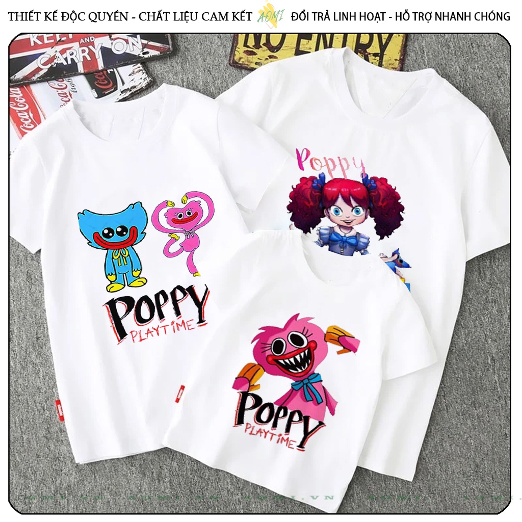 ÁO THUN Poppy Playtime Huggy Wuggy UNISEX PHÔNG TRẮNG TAY NGẮN NAM NỮ GIA ĐÌNH CẶP ĐÔI SIZE TRẺ EM BÉ TRAI GÁI AOMIVN