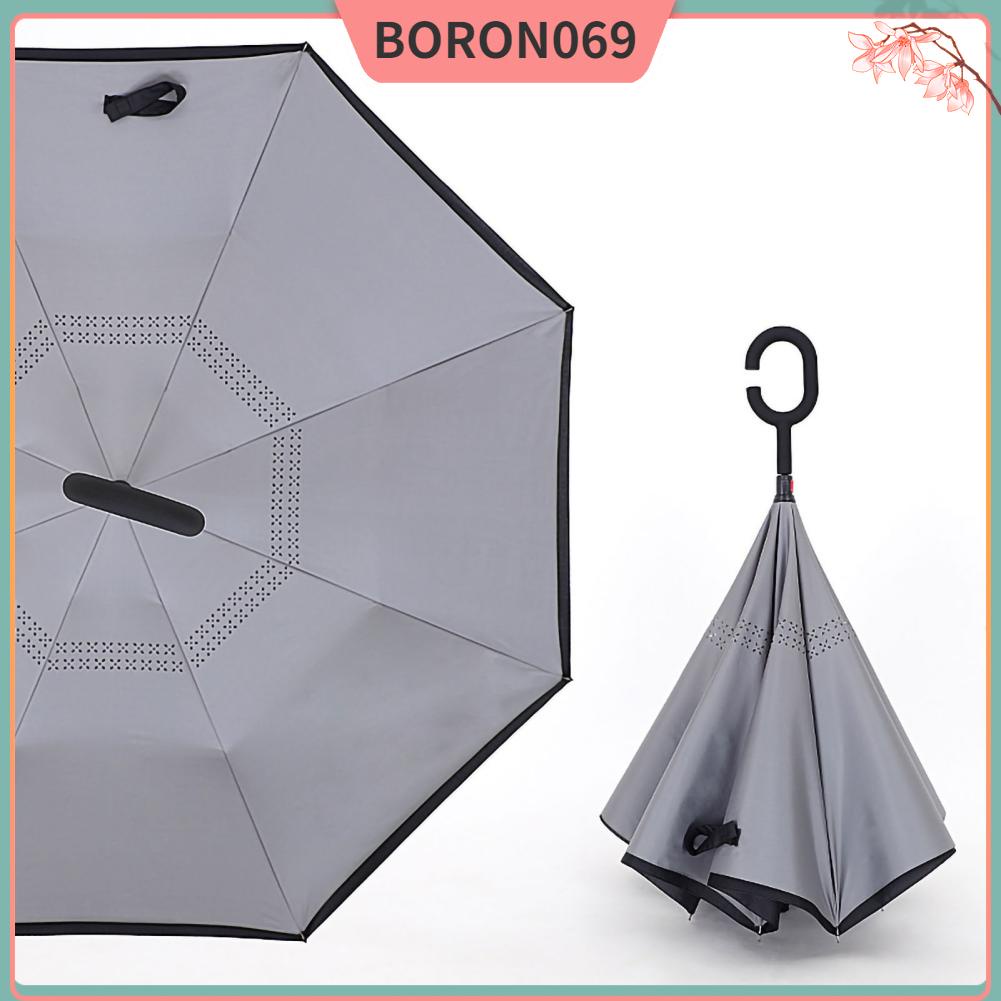 Cây dù hai lớp gấp lại được chống thấm nước khối lượng nhẹ tay cầm hình chữ C tiện lợi Boron069