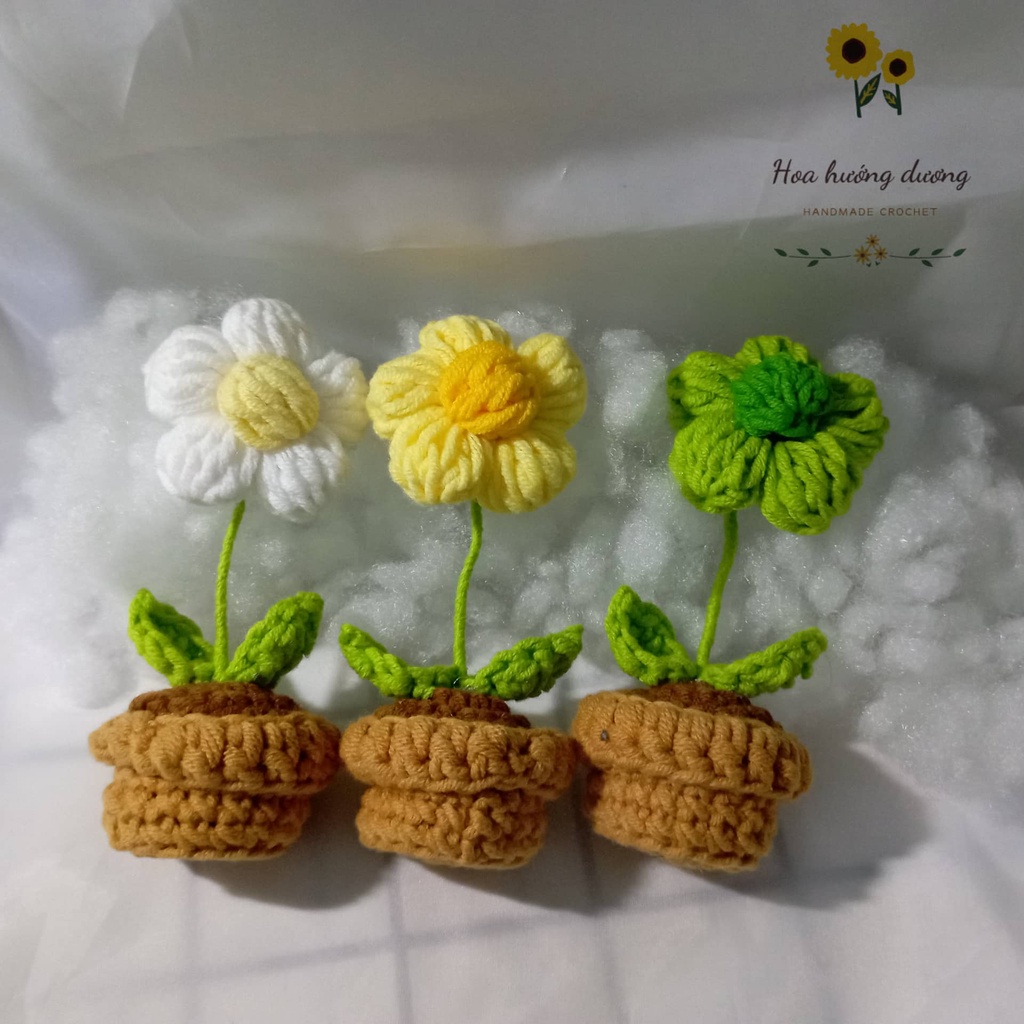 Chậu hoa mini bằng len handmade , trang trí , quà tặng