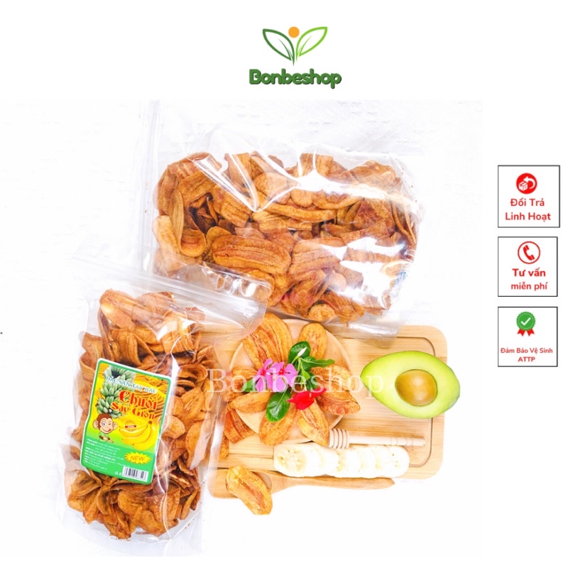 500gr Chuối Sấy Mộc  Không Đường Ăn Kiêng, Thơm Ngon, Giòn Rụm