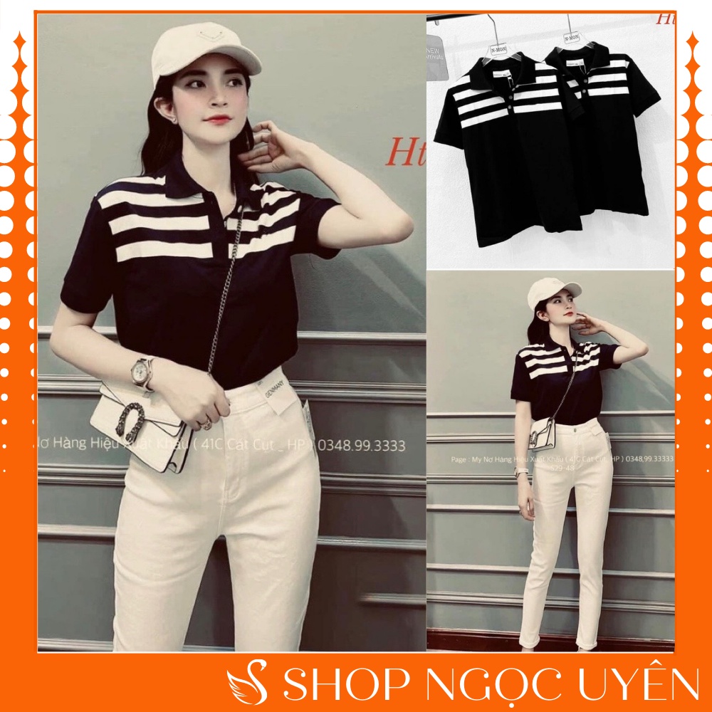 Áo polo cổ bẻ nam nữ cao cấp im hình họa tiết sọc ngang siêu hot 2022 - Ngọc Uyên Store