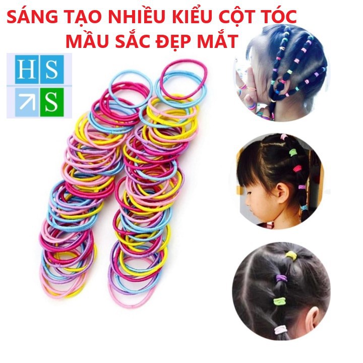 Túi 500 dây thun vải cột tóc cho bé dây chun buộc tóc kiểu Hàn Quốc nhiều mầu sắc không rối tóc co dãn tốt - HS Shop