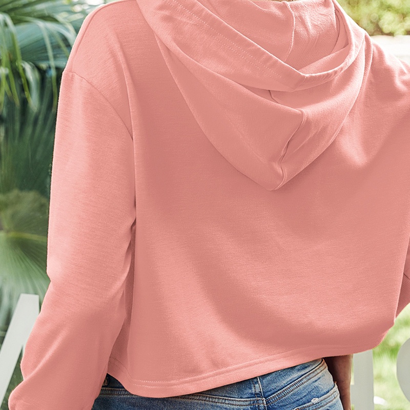 Áo Hoodie Croptop Tay Dài Phối Dây Rút In Hoa Hướng Dương Cười Dễ Thương Cho Nữ