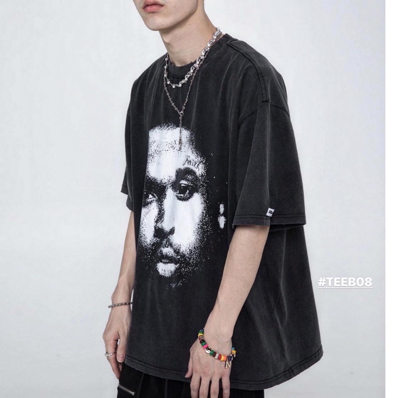 Áo phông denim wash Blackair TravisScott chính hãng hình in nổi xước phong cách Streetwear