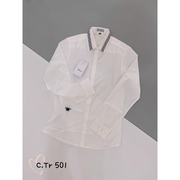 [Sẵn Hàng] Áo Sơ Mi Trắng Cổ Thêu Chữ Đơn Giản - Sơ Mi Trắng Đơn Giản Cho Nam