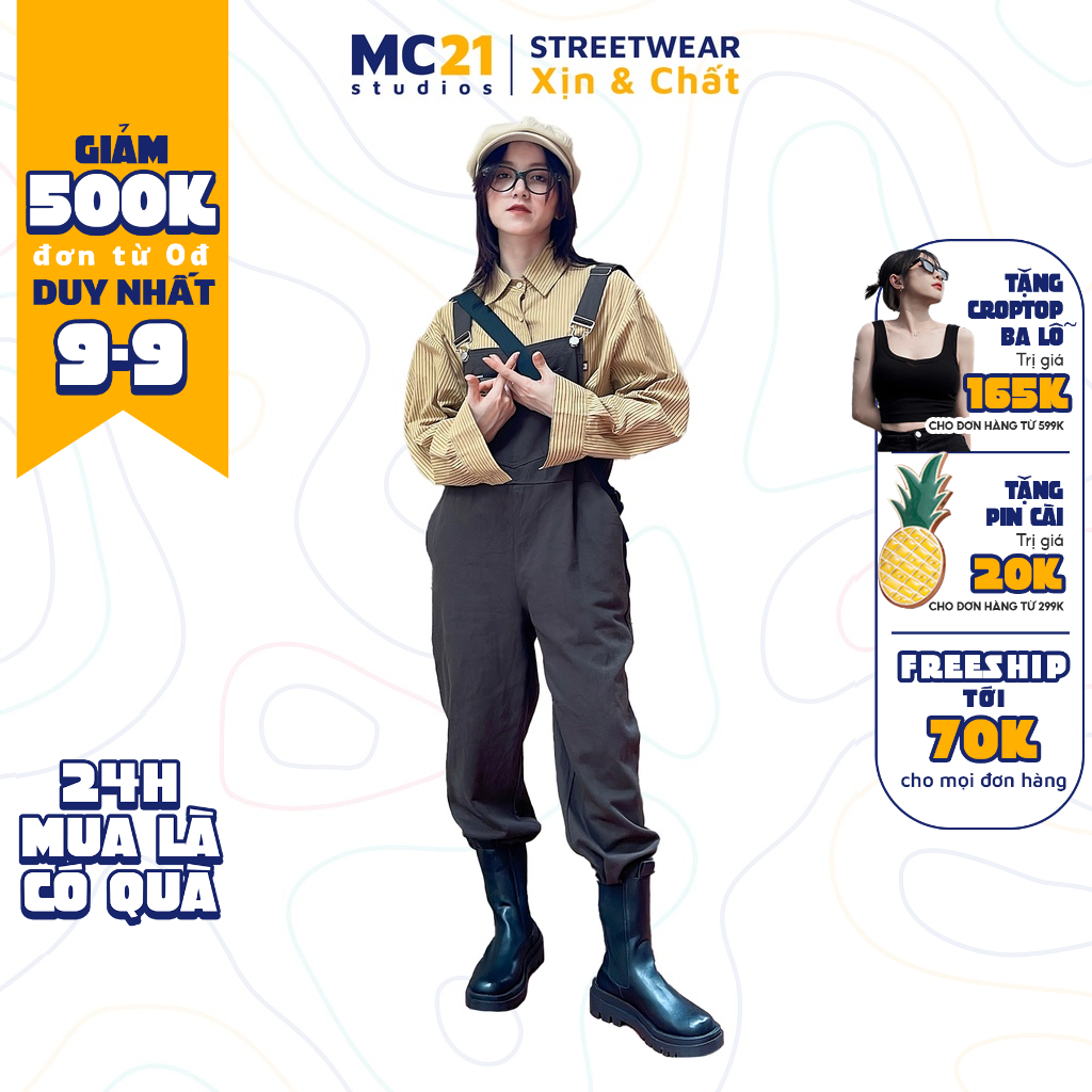 Quần yếm kaki MINIONCLOTHING oversize Unisex nam nữ form rộng Ulzzang Streetwear Hàn Quốc chất xịn dày dặn Q3202