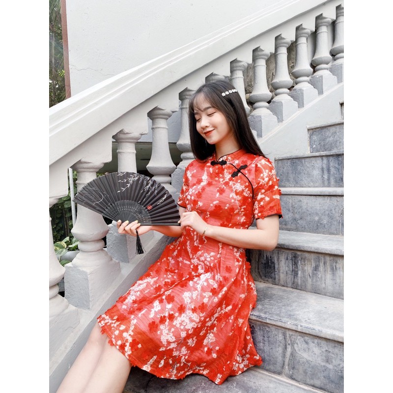 Đầm khuy thắt vải hoa nổi 2 lớp bồng bềnh hot trend | BigBuy360 - bigbuy360.vn