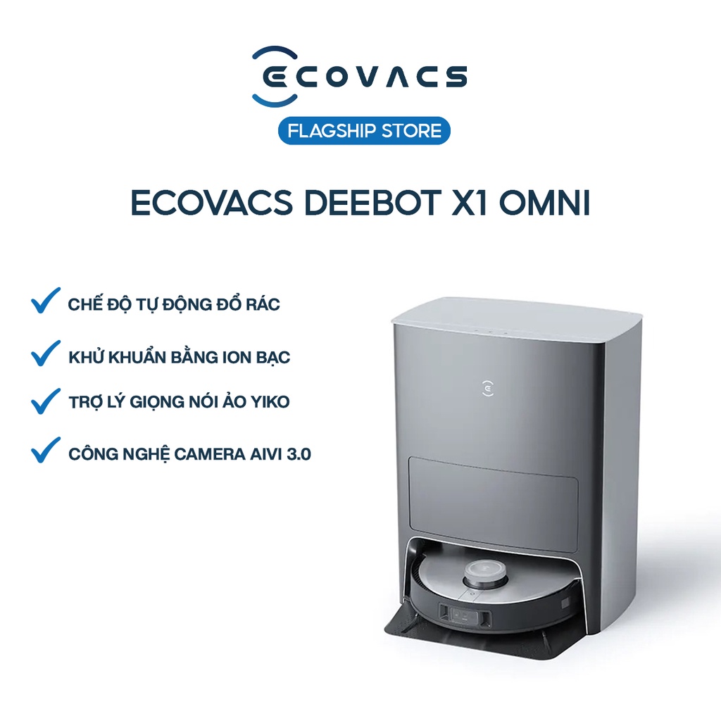 Robot hút bụi lau nhà Ecovacs Deebot X1 OMNI - Tự Động Giặt Giẻ Đổ Rác Lau Xoáy Siêu Sạch Bản Quốc Tế
