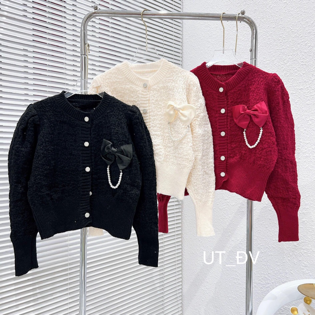 ÁO len sần cài nơ cúc ngọc 3 màu xinh xắn