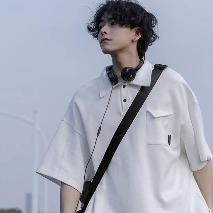 Áo polo Tay Ngắn Dáng Rộng Thời Trang Mùa Hè Phong Cách Hàn Quốc Cho Nam