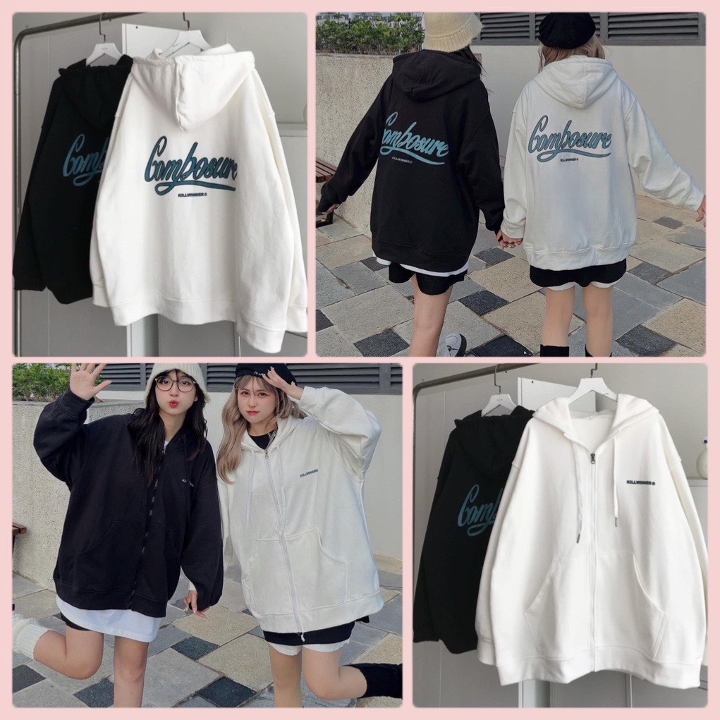 Áo Khoác Nỉ Killwinner Trắng Đen Áo Hoodie Trơn Bozip Có Mũ Phom Rộng Ulzzang Basic Hàn Quốc Hai Màu