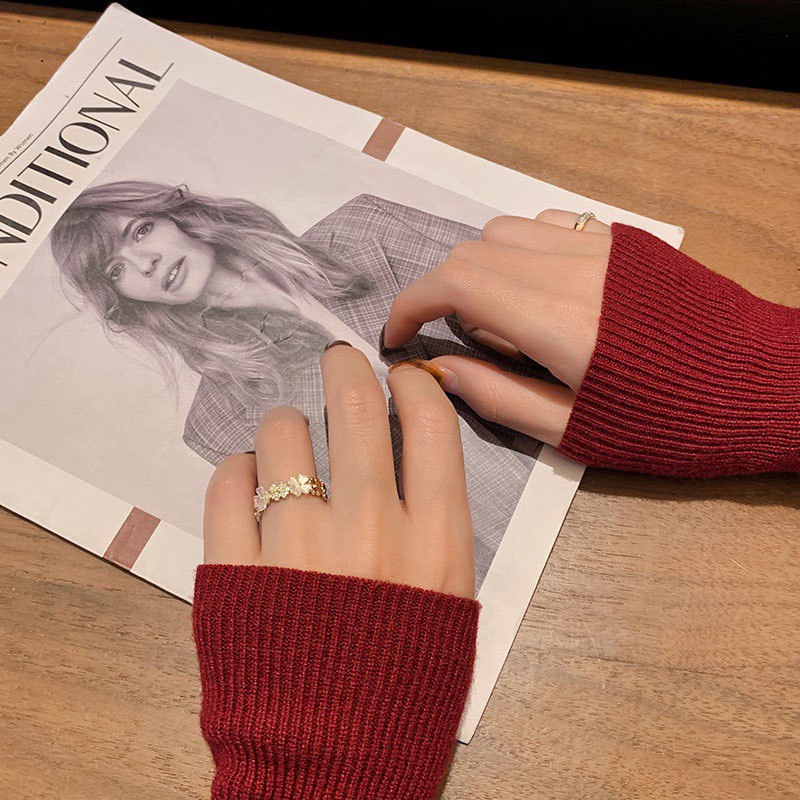 Nhẫn đeo tay hình hoa đính đá zircon phong cách Hàn Quốc sang trọng