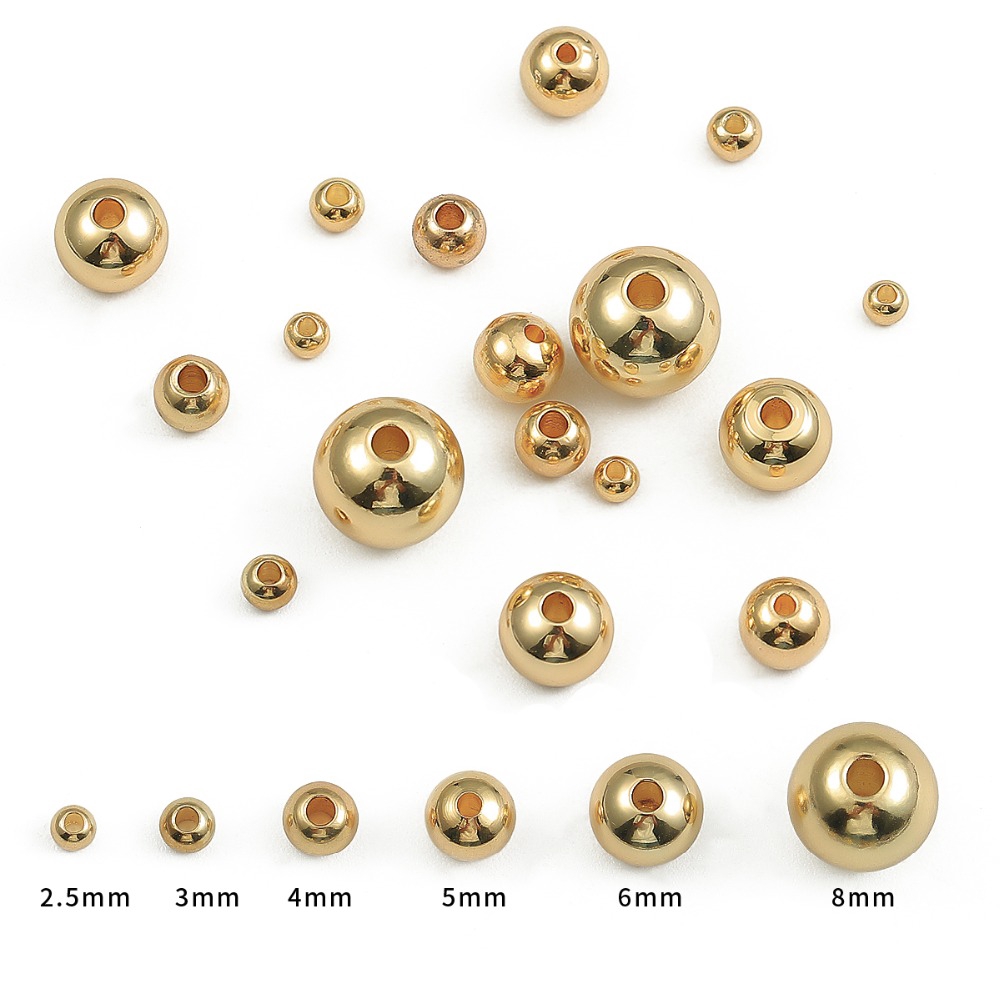 Hạt xỏ tròn mạ vàng 18K bằng kim loại làm đồ trang sức cỡ 2.5/3/4/5/6/8mm