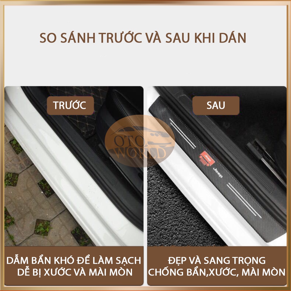 DÁN NẸP BƯỚC CHÂN CỬA Ô TÔ BẰNG CARBON CHỐNG XƯỚC, TRƠN TRƯỢT, MÀI MÒN, TĂNG TÍNH THẨM MỸ - BỘ 4 MIẾNG DÁN