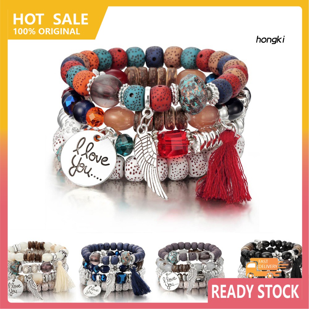 (Hàng Mới Về) Set 4 Vòng Tay Chuỗi Hạt Phong Cách Bohemia Thời Trang Cho Nữ