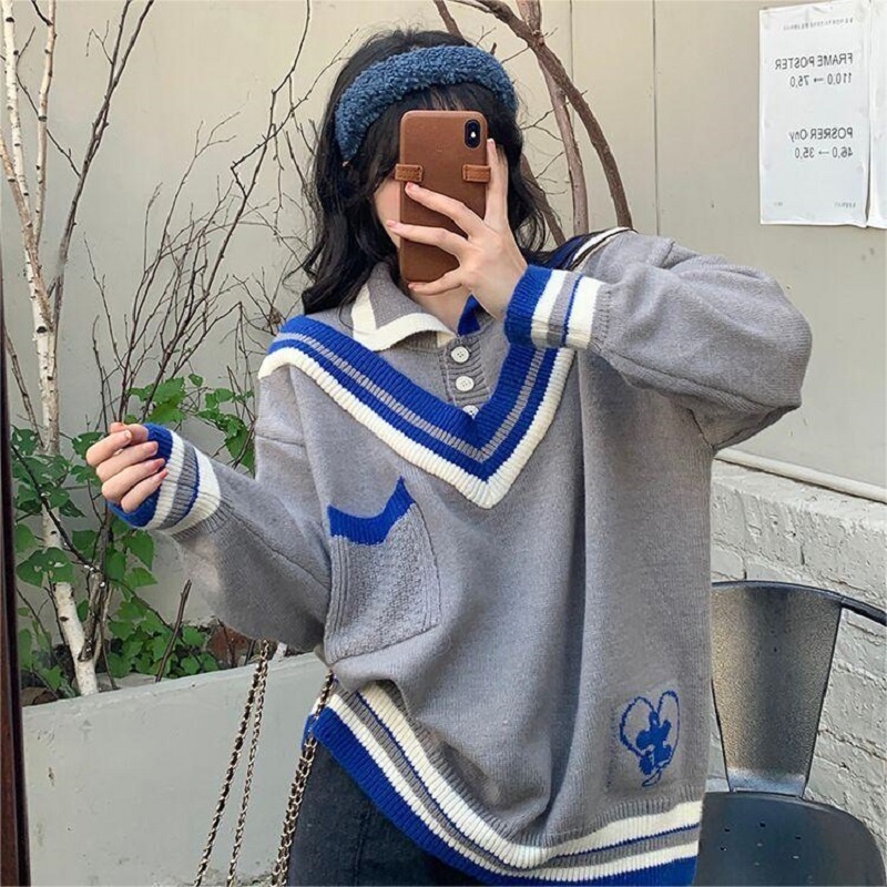 Áo thun polo ZHELIHANGFEI dài tay giả hai lớp phong cách preppy dễ phối đồ cho nữ