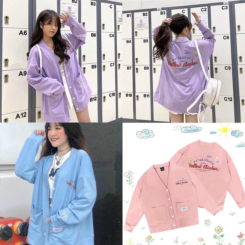 [Video+Ảnh Thật] Áo Khoác Cardigan Nữ Form Rộng Unisex Yellow Flick Ulzzang AK66 Thùy Dương Fashion