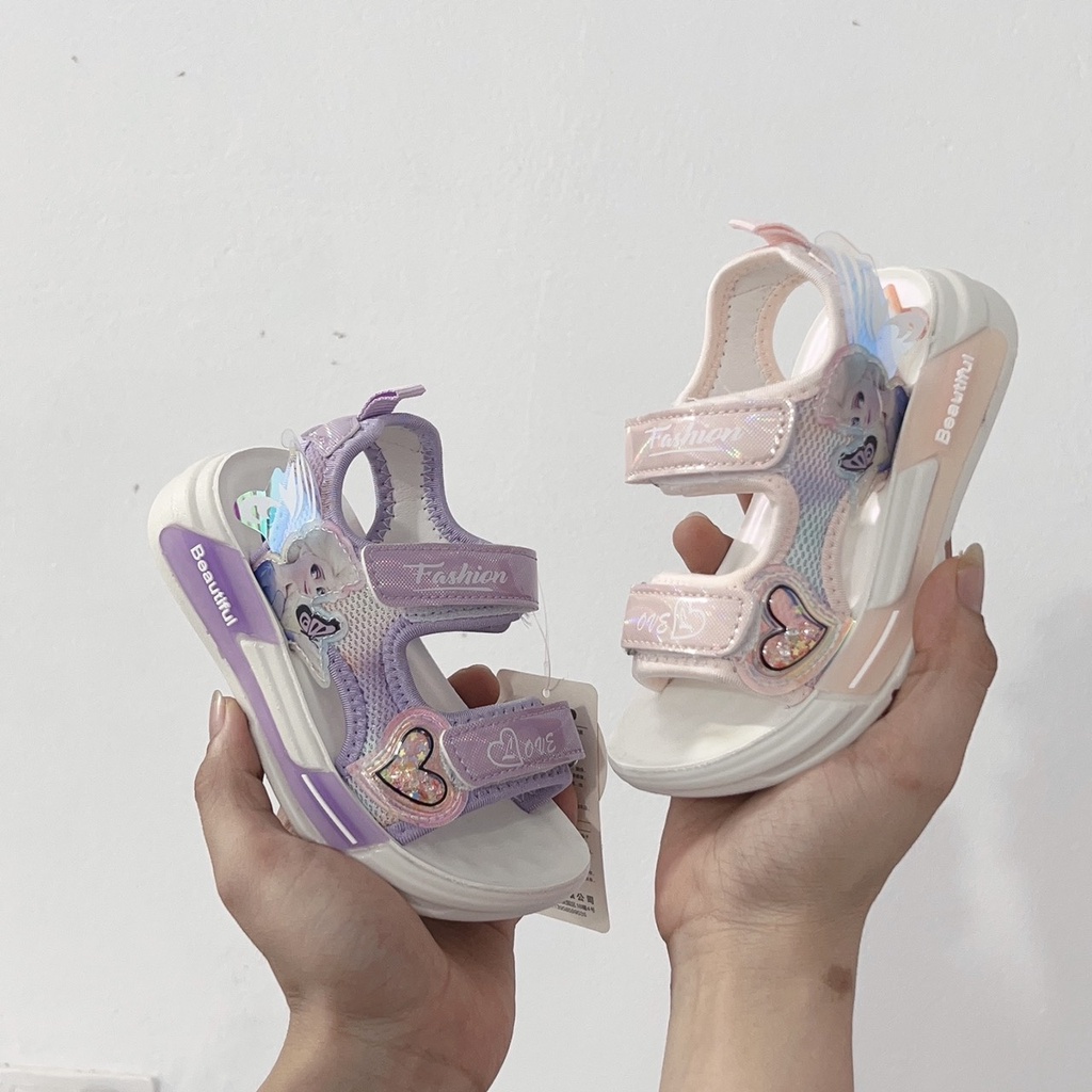 Dép quai hậu bé gái - Sandal cho bé quai dán cánh tiên, đế siêu mềm đi học đi chơi Babybees 652 852 (có ảnh thật)