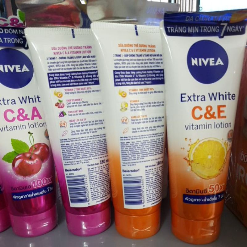 Dưỡng Thể Chống Nắng trắng da NIVEA 100X EXTRA WHITE C &amp; A Thái Lan 180ml