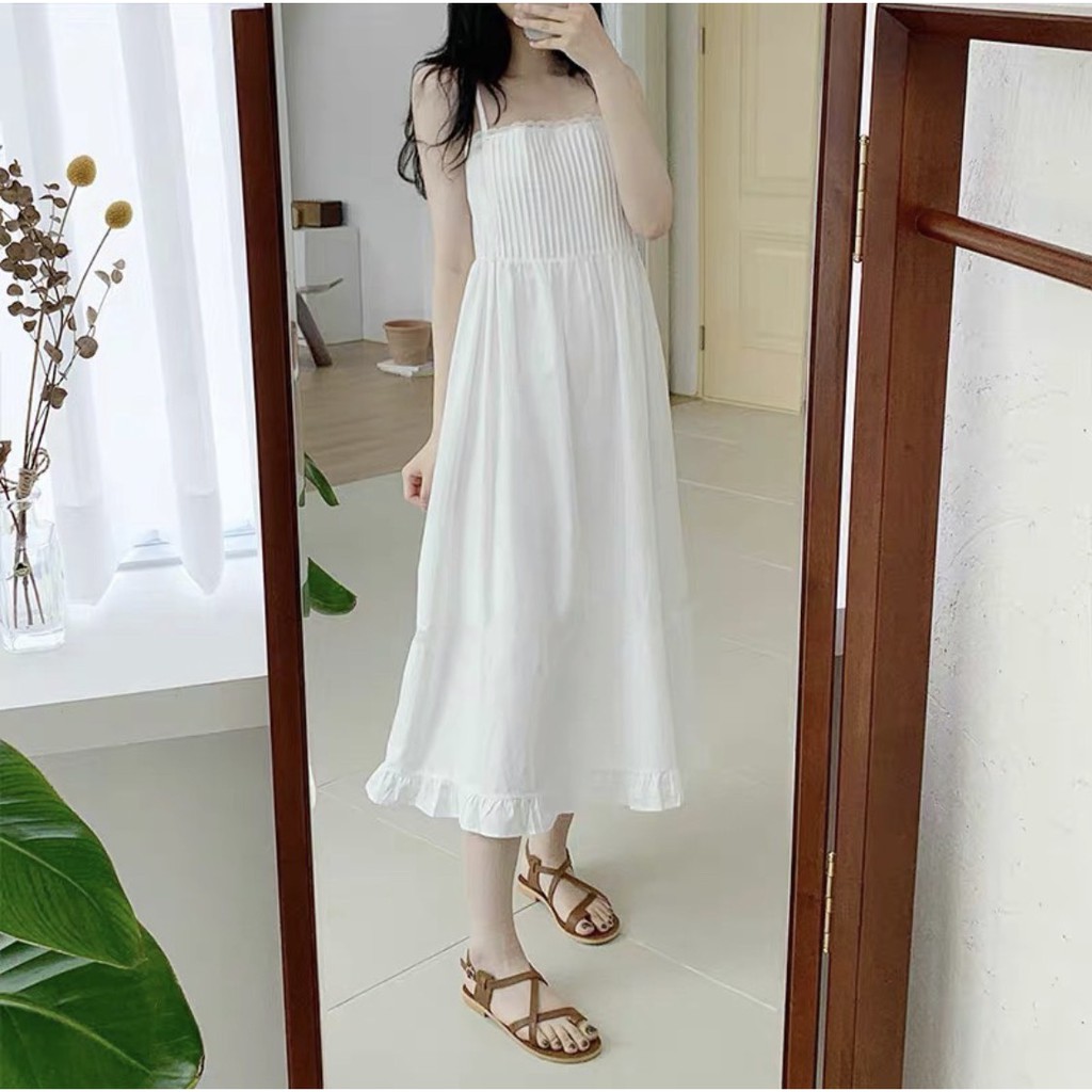 [Yêu thích] Váy đầm nữ maxi 2 dây dáng dài trắng đẹp | BigBuy360 - bigbuy360.vn