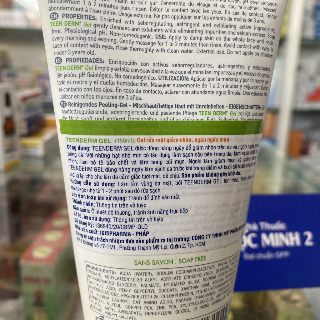 ✅ [Chính Hãng] TEEN DERM GEL ISIS PHARMA - Gel rửa mặt giảm nhờn, ngừa mụn