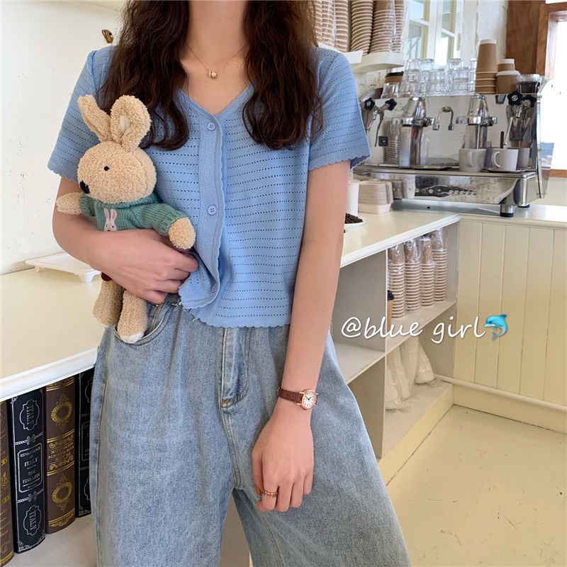 Áo cardigan SUXI tay ngắn cổ chữ V màu sắc ngọt ngào thời trang dành cho nữ