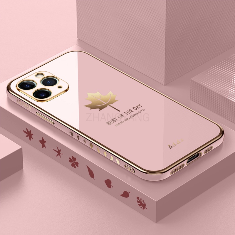 Ốp Điện Thoại Silicon TPU Mạ Điện Họa Tiết Lá Phong Kèm Dây Đeo Cho iPhone 13 iPhone 13 pro iPhone 13 pro max