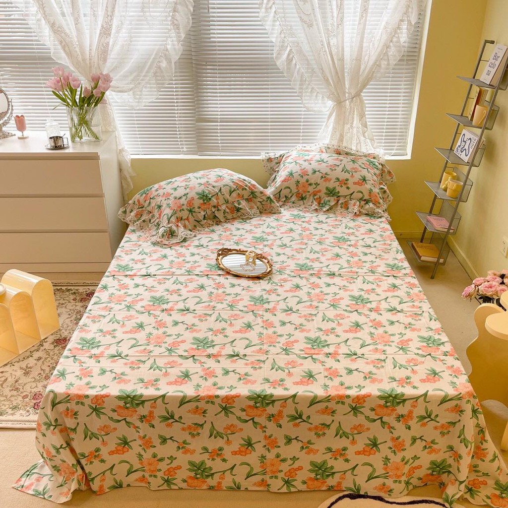 [HÀN QUỐC] SET GA GỐI COTTON HOA NHÍ REN BÈO - CAO CẤP KHÔNG PHA POLY
