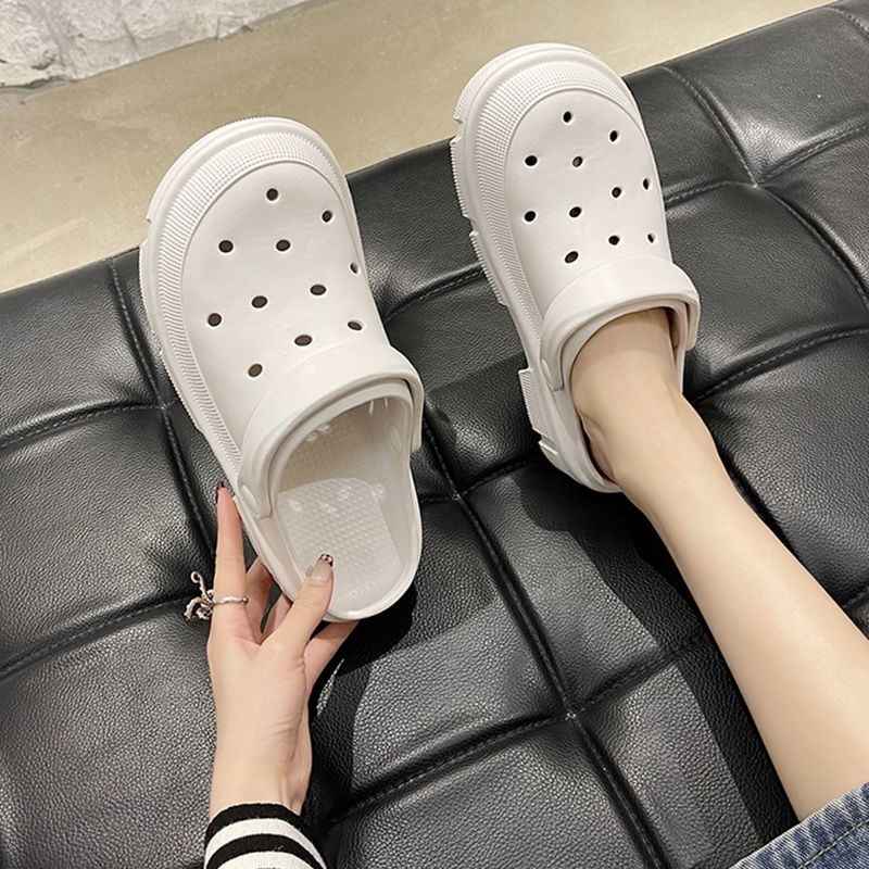 Lingmeisnow Giày Sandal Đế Dày Tăng Chiều Cao Hai Lỗ Chống Trượt Phong Cách Hàn Quốc Cho Cặp Đôi