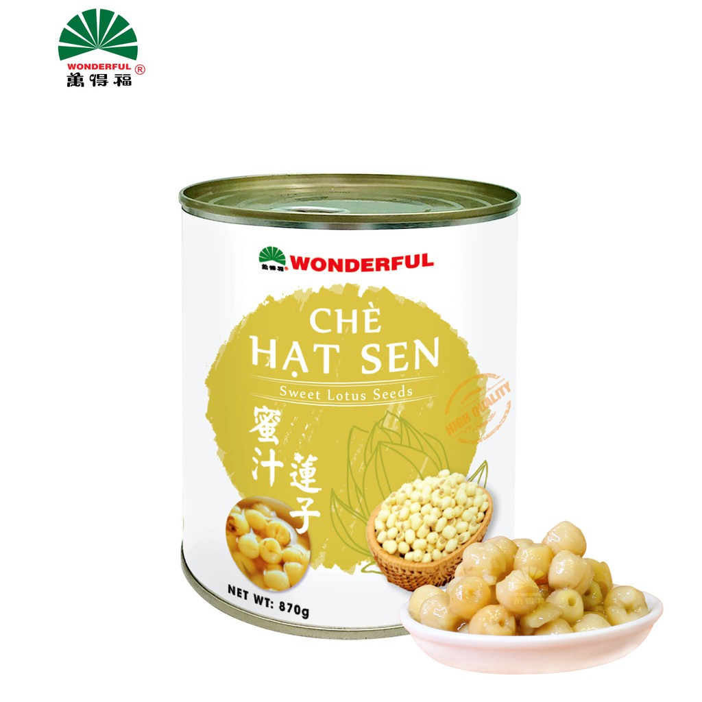 Chè hạt sen Wonderful lon 900g topping, thạch